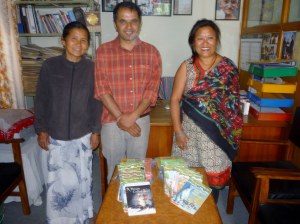 Kanya and team accepting Yvonne's donation at Child Haven, Arubari in Kathmandu